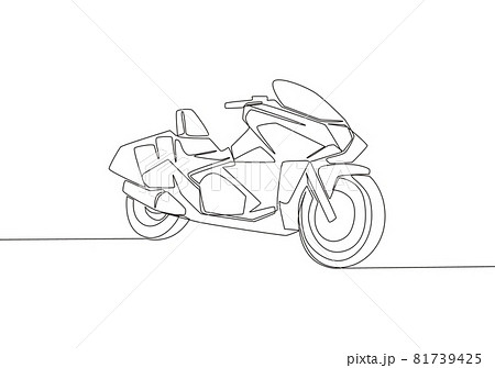 Single continuous line drawing of big sporty luxury motorbike logo. Touring motorcycle concept. One line draw design vector illustration 81739425