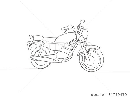 Single continuous line drawing of classic motorbike logo. Rural motorcycle concept. One line draw design vector illustration Single continuous line drawing of classic motorbike logo. Rural motorcycle concept. One line draw design vector illustration 81739430