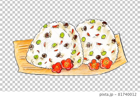 混ぜご飯のおにぎりの手描きイラストのイラスト素材 [81740012] - PIXTA