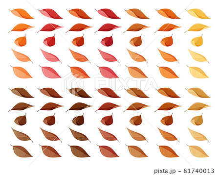 落ち葉のイラスト素材セット_紅葉と枯れ葉_普通っぽい葉っぱ 81740013