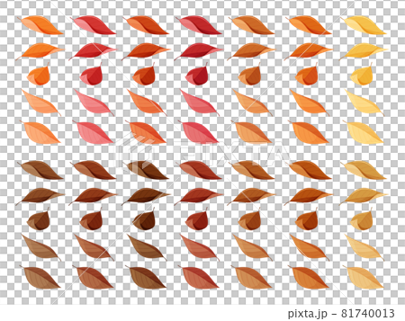 落ち葉のイラスト素材セット_紅葉と枯れ葉_普通っぽい葉っぱ 81740013