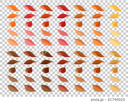 落ち葉のイラスト素材セット_紅葉と枯れ葉_普通っぽい葉っぱ_フラット 81740020