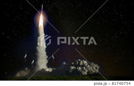 Missile launch at night. Elements of this image furnished by NASA. Missile launch at night. Elements of this image furnished by NASA. 81740754