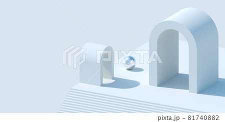 Minimal geometric still-life installation with arches, 3d Minimal geometric still-life installation with arches, 3d 81740882