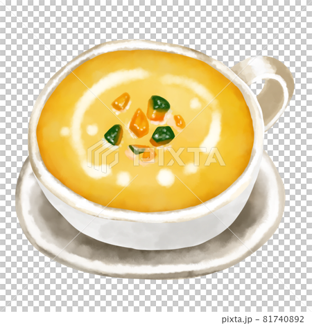 水彩イラスト　かぼちゃスープ(南瓜のポタージュ) 81740892