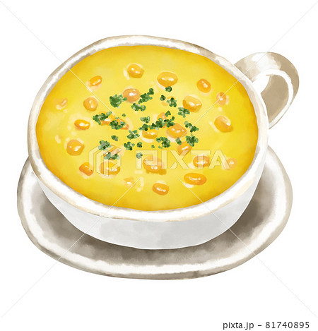 水彩イラスト　粒入りコーンスープ(コーンポタージュ) 81740895