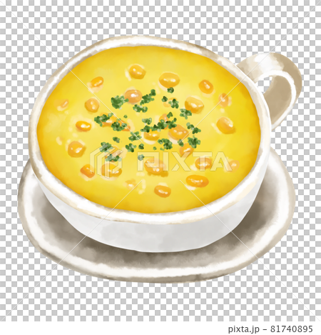 水彩イラスト　粒入りコーンスープ(コーンポタージュ) 81740895