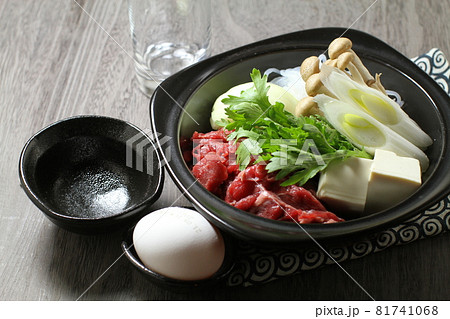 一人用すき焼き、肉鍋の下ごしらえ、用意 81741068