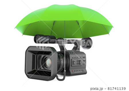 Professional video camera under umbrella, 3D rendering Professional video camera under umbrella, 3D rendering 81741139
