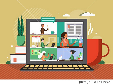 Online Class In Zoom Teleconference Virtual のイラスト素材