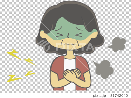 イラスト素材 心臓の痛みを訴えて息苦しくなっている 年配の女性の手描きイラストのイラスト素材
