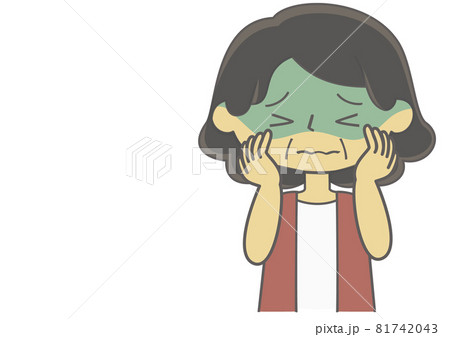 イラスト素材 思い悩んで青ざめている年配の女性の手描きイラストのイラスト素材