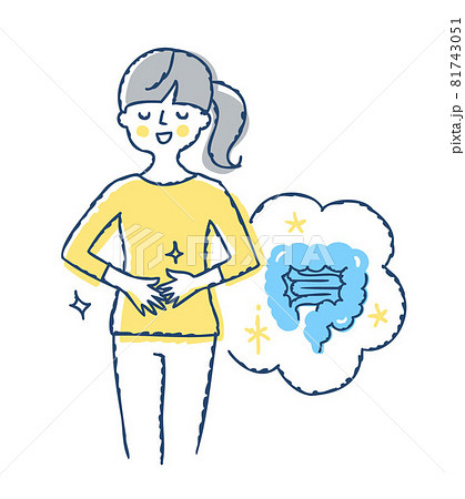 お腹に手を当てている笑顔の女性　健康的な腸のイメージ 81743051