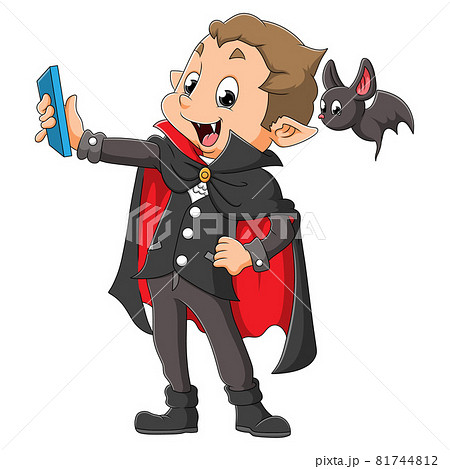 The Vampire Is Taking A Selfie With The Bat のイラスト素材