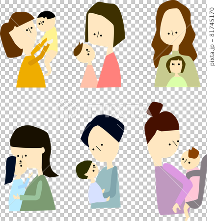 Moms in various poses holding babies 81745170