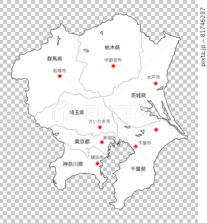 日本地方区分 関東 県名 県庁所在地入り Whのイラスト素材