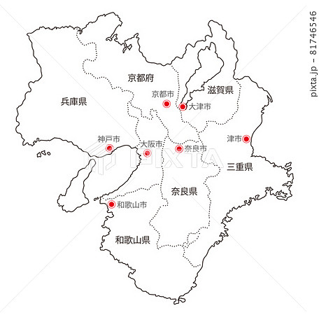 日本地方区分 近畿 県名 県庁所在地入り Whのイラスト素材