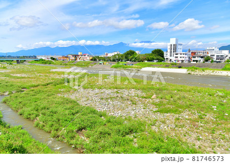 野沢橋／千曲川より中込駅、浅間山方面を望む(長野県佐久市)【2021.9】 81746573