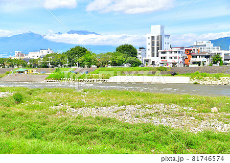 野沢橋／千曲川より中込駅、浅間山方面を望む(長野県佐久市)【2021.9】 81746574