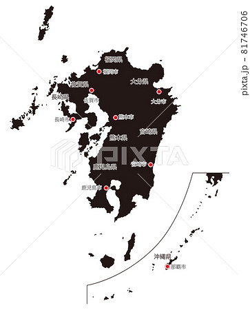 日本地方区分 九州沖縄 県名 県庁所在地入り Bkのイラスト素材