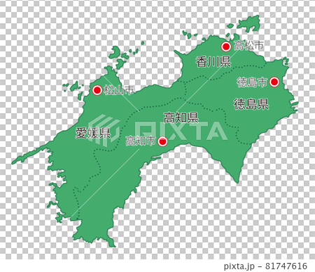 日本地方区分 四国 県名 県庁所在地入り Grのイラスト素材