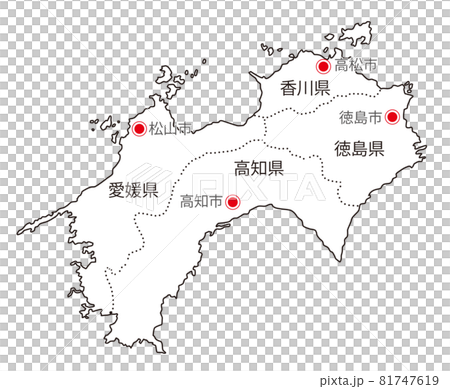 日本地方区分＿四国＿県名・県庁所在地入り＿wh 81747619