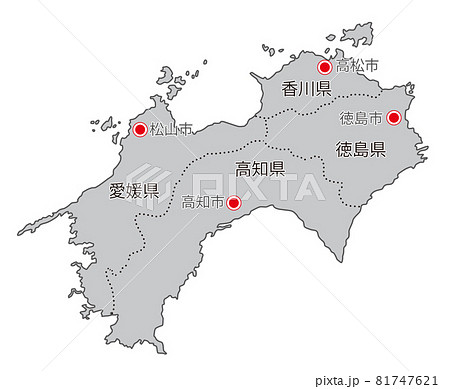 日本地方区分＿四国＿県名・県庁所在地入り＿gry 81747621