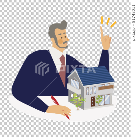 Vector illustration of a man explaining his home plan 81748011