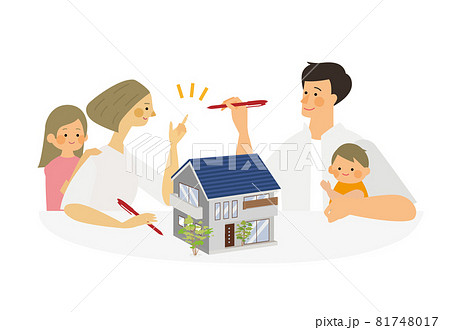 マイホーム計画をする家族のベクターイラスト マイホーム計画をする家族のベクターイラスト 81748017
