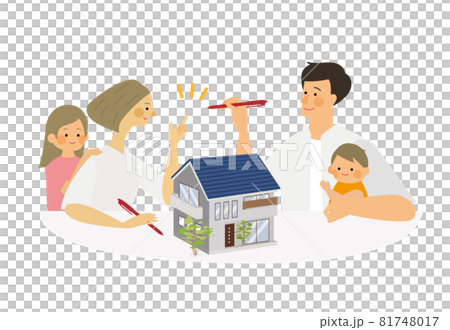 マイホーム計画をする家族のベクターイラスト マイホーム計画をする家族のベクターイラスト 81748017