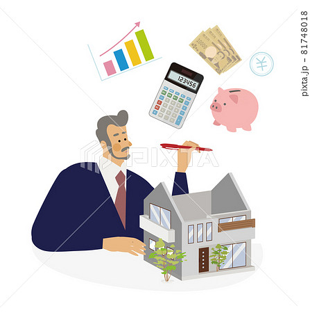 マイホーム計画をする男性のベクターイラスト 81748018