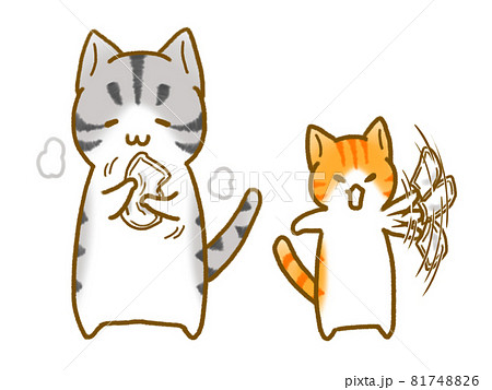 カイロを揉む猫と振る猫のイラスト素材