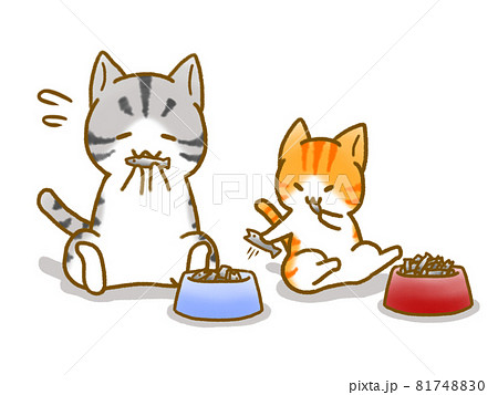 ご飯を横取りする猫のイラスト素材