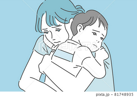不安を感じて子どもを抱きしめる母親のイメージイラスト素材のイラスト素材