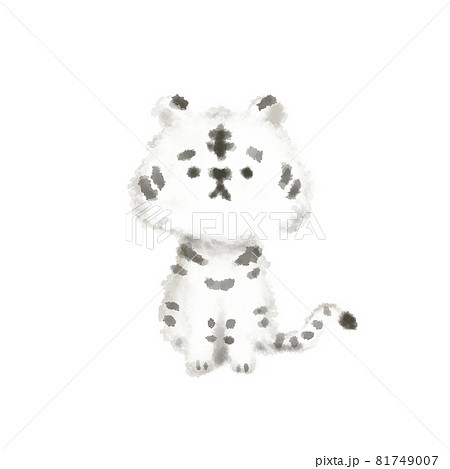 絵本に出てくるような温かいみのある水彩タッチの白い虎のイラスト素材