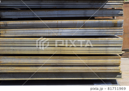 Sheet metal is in bundles in the warehouse 81751969