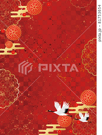和風背景素材 市松模様 鶴 地紋 柄 豪華 和風背景素材 市松模様 鶴 地紋 柄 豪華 81753654