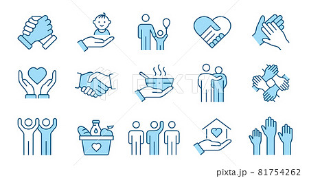 Charity line icon set. Collection of community, trust, care, solidarity and more. Editable stroke. 81754262