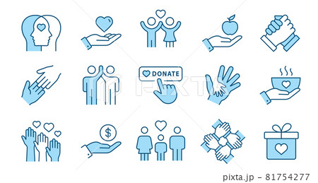 Charity line icon set. Collection of handshake, donate, philanthropist, hope and more. Editable stroke. 81754277