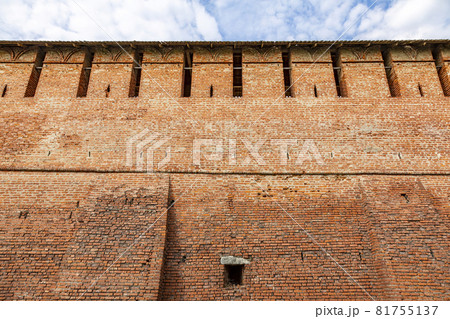 Part of the brick wall of the ancient Kremlin. Kolomna, Russia 81755137