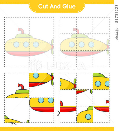 Cut and glue, cut parts of Submarine and glue them. Educational children game, printable worksheet, vector illustration 81755223