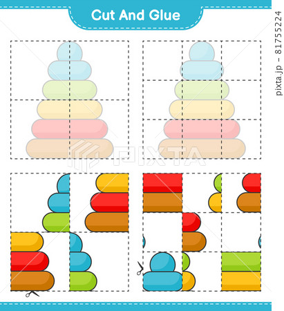 Cut and glue, cut parts of Pyramid Toy and glue them. Educational children game, printable worksheet, vector illustration 81755224