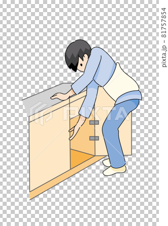 A person wearing a lumbar corset squatting with his hands on a platform A person wearing a lumbar corset squatting with his hands on a platform 81757854