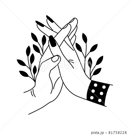 Romantic meeting hands. Cartoon holding caring palms, concept of safety and unity, vector illustration handshake of lovers isolated on a white Romantic meeting hands. Cartoon holding caring palms, concept of safety and unity, vector illustration handshake of lovers isolated on a white 81758228
