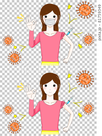 Women receiving vaccinations with and without masks Women receiving vaccinations with and without masks 81759349