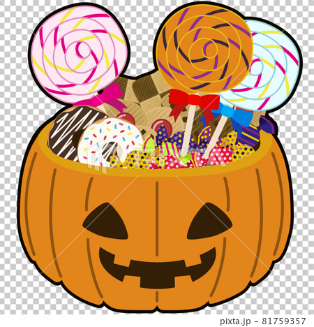 ハロウィンのお菓子詰め合わせのイラスト アウトラインあり のイラスト素材