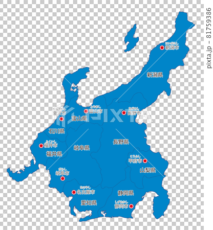 日本地方区分_中部_県名・県庁所在地ふりがな入り_bu 日本地方区分_中部_県名・県庁所在地ふりがな入り_bu 81759386