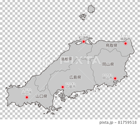 日本地方区分＿中国＿県名・県庁所在地入り＿gry 81759518