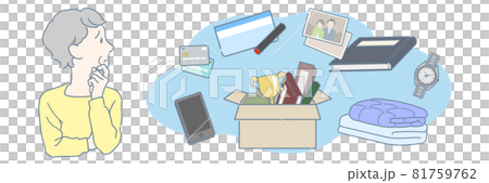 A senior woman who has trouble organizing her deceased husband, partner's belongings, and disposing of unneeded items 81759762