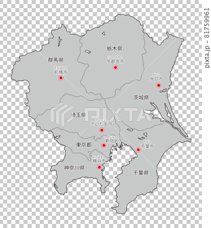 日本地方区分 関東 県名 県庁所在地ふりがな入り Gryのイラスト素材